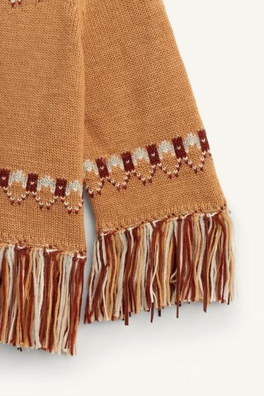 PONCHO JACQUARD EN MAILLE 100 % LAINE ÉDITION LIMITÉE - Camel clair de Zara - Image 7