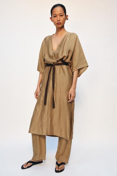 ZW COLLECTION LINEN BLEND TUNIC DRESS - Mid-camel by Zara