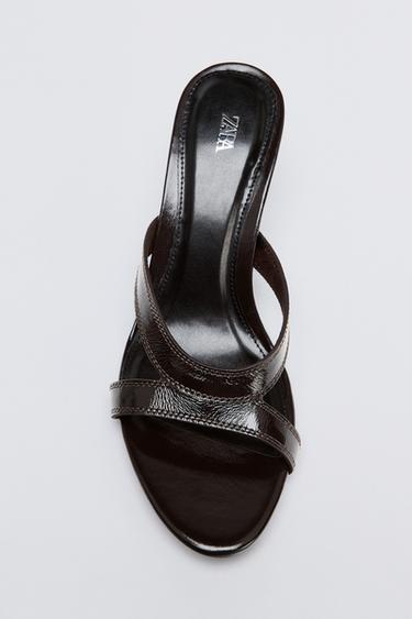 LEATHER STRAPPY HEEL SANDALS - Brown by Zara