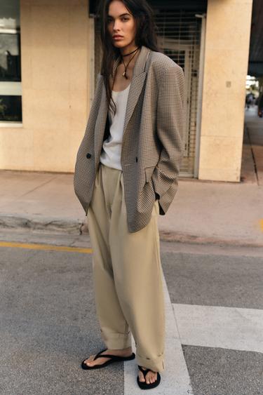 OVERSIZED DOUBLE-BREASTED BLAZER - Zwart / Groen van Zara