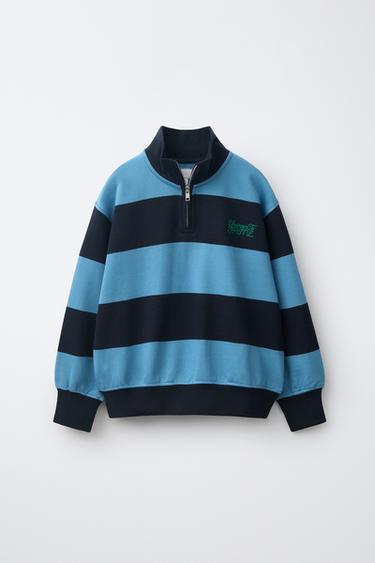 STRIPED SWEATSHIRT WITH EMBROIDERED TEXT - Blue by Zara