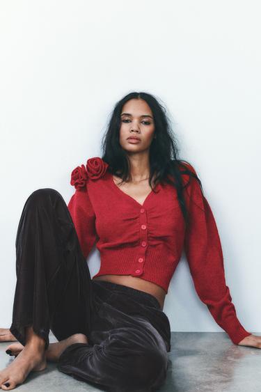 FLORAL KNIT CARDIGAN - Red by Zara - Image 0