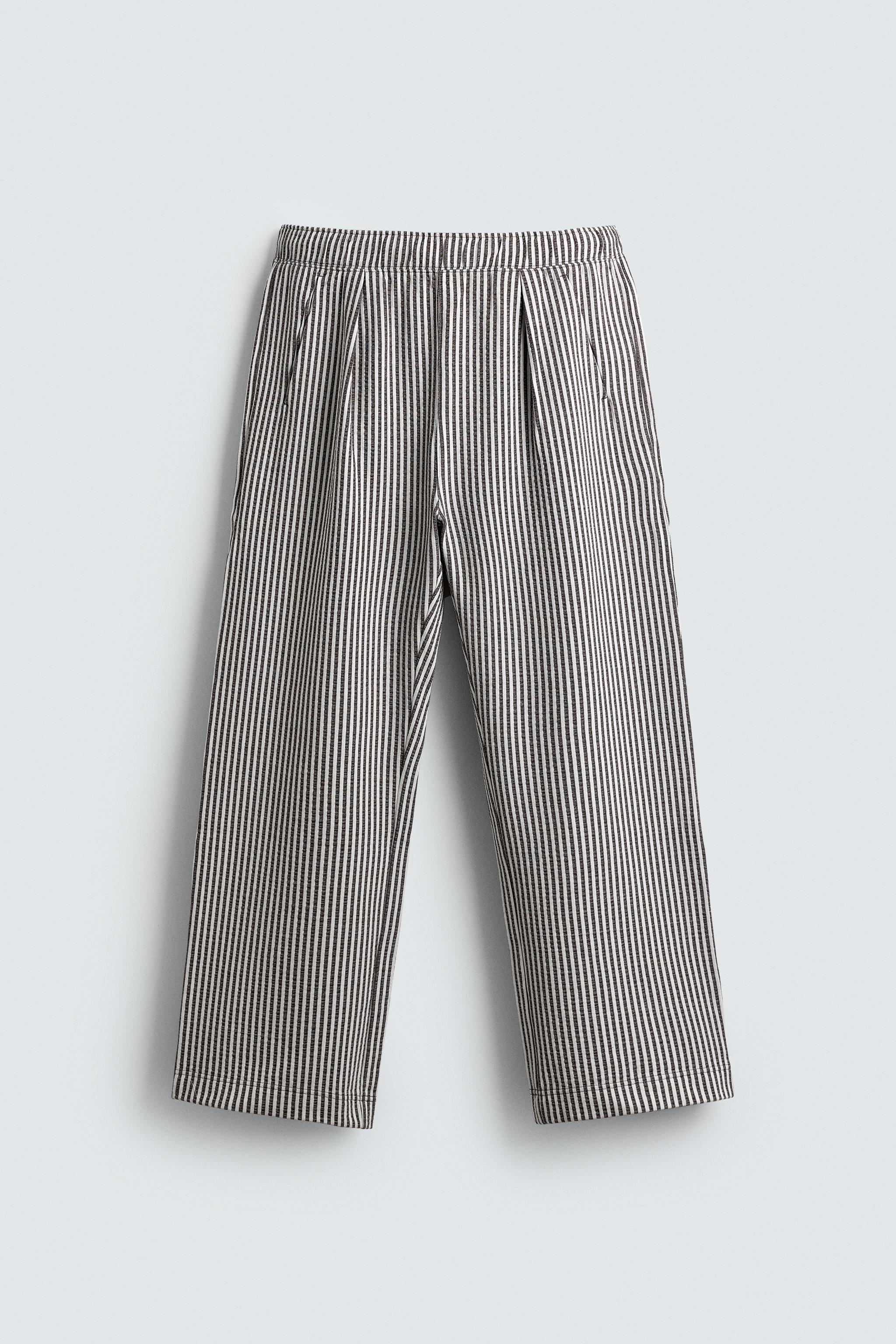 パンツ seriCheckjacquardTuckTrousers Slim Fit Cotton Seersucker Pants In Classic Stripe