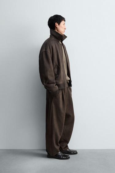 FAUX SUEDE PLEATED TROUSERS - Brown by Zara