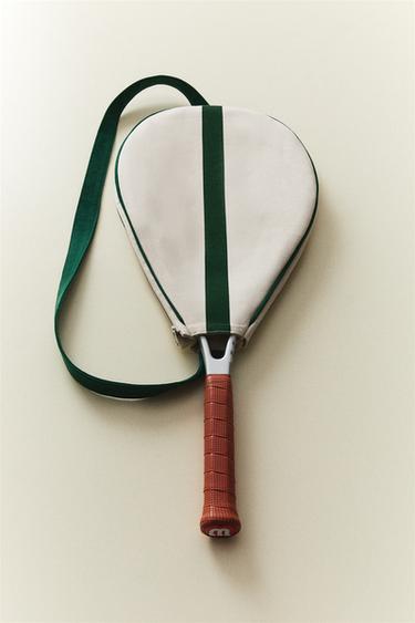 TENNISTASKE I LÆRRED - Ecru / Green fra Zara