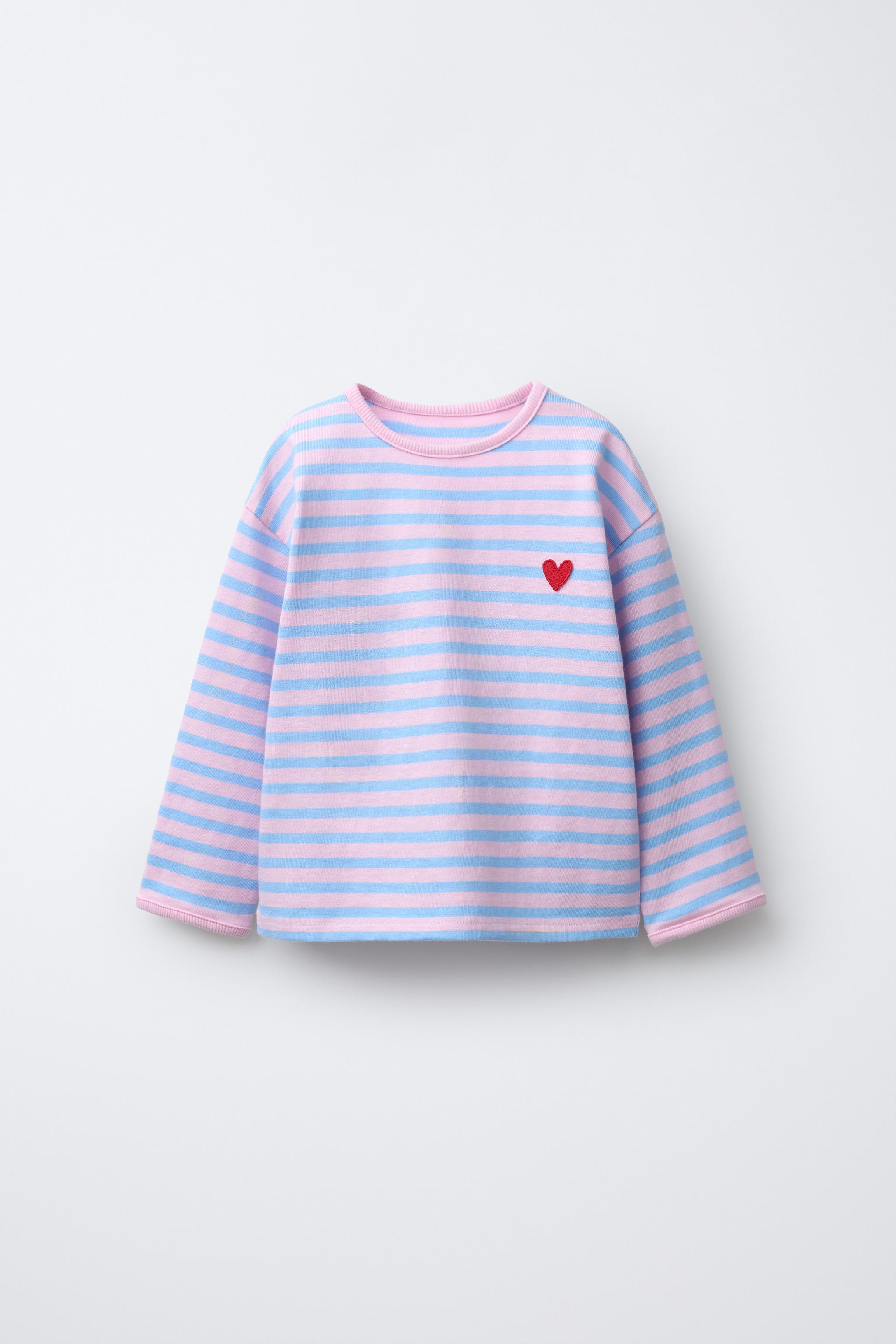 EMBROIDERED HEART STRIPED T-SHIRT - Pastel blue | ZARA United States