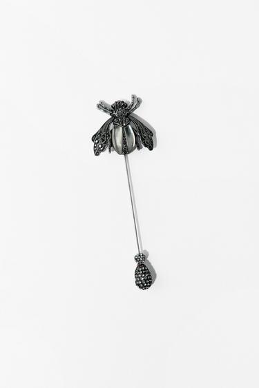 Zara MAXI METALLIC BEE BROOCH WITH SPARKLES - Silver
