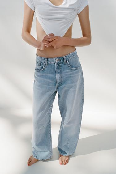 JEANS TRF BAGGY BALLOON بخصر عادي - أزرق لامع by Zara