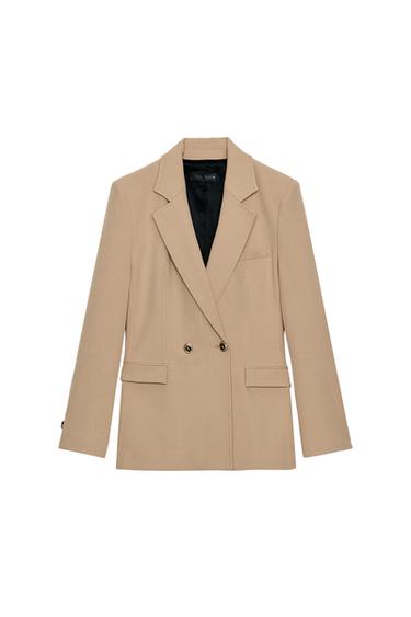 Zara DOUBLE BREASTED BUTTON BLAZER - taupe brown
