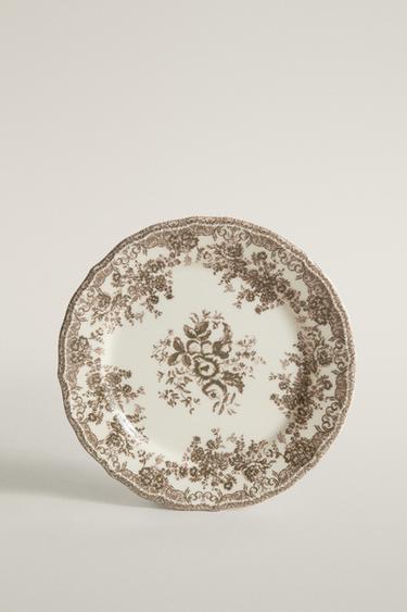 PRATO DE SOBREMESA DE CERÂMICA COM ESTAMPA FLORAL - Marrom da Zara