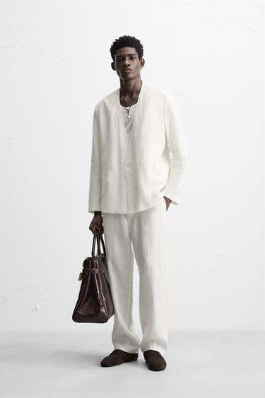 100% LINEN SUIT TROUSERS - White by Zara