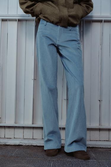 Zara 燈芯絨喇叭長褲 - 水洗天藍色