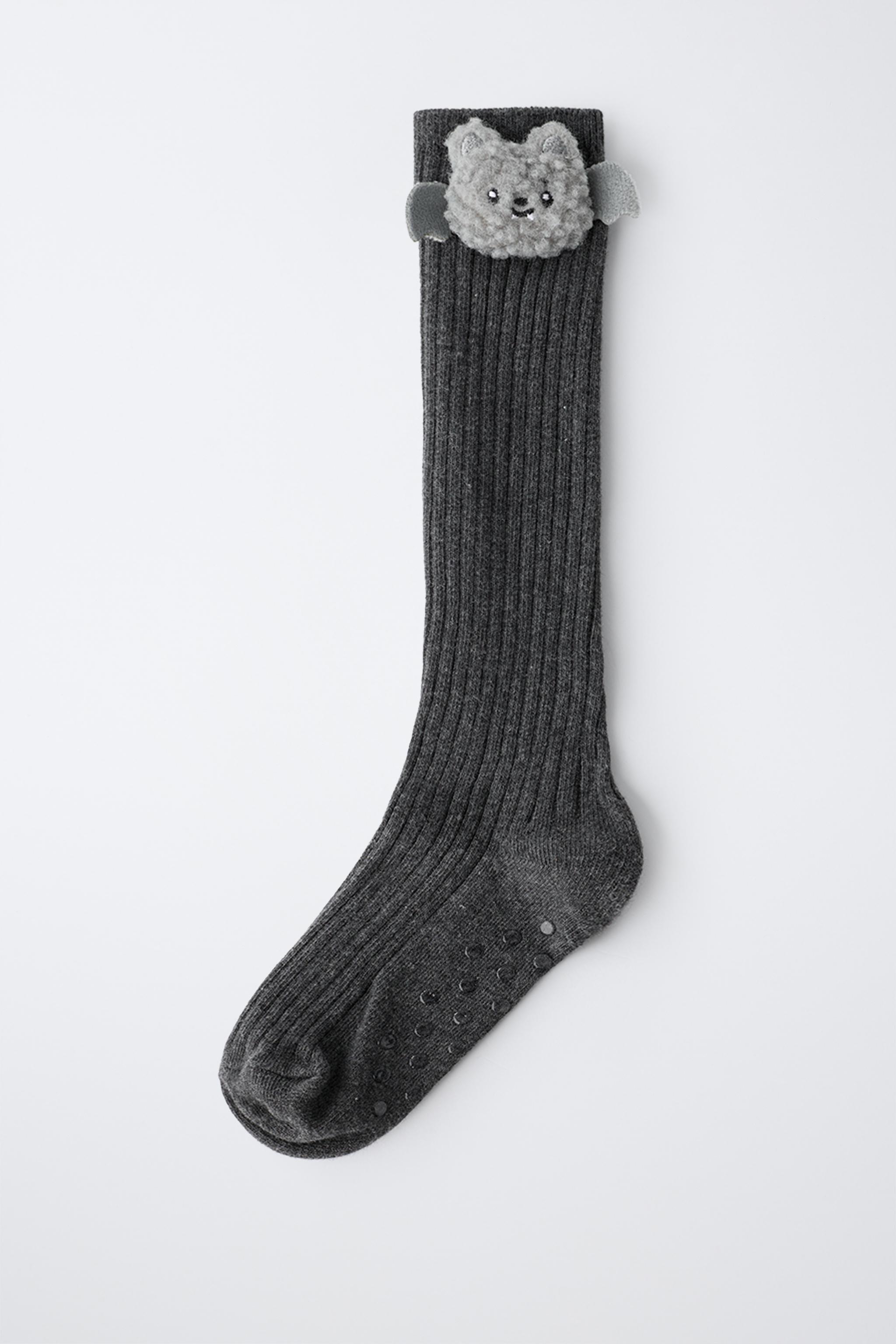 RIBBED KNEE-HIGH SOCKS WITH APPLIQUÉ