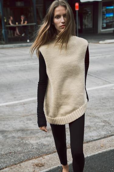 Zara ASYMMETRIC KNIT VEST - Vanilla