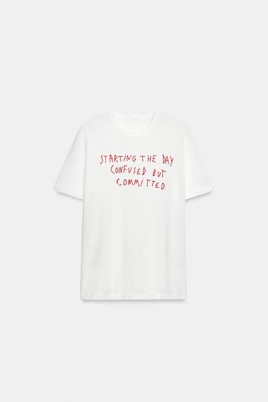 SLUB KNIT SLOGAN T-SHIRT - White by Zara