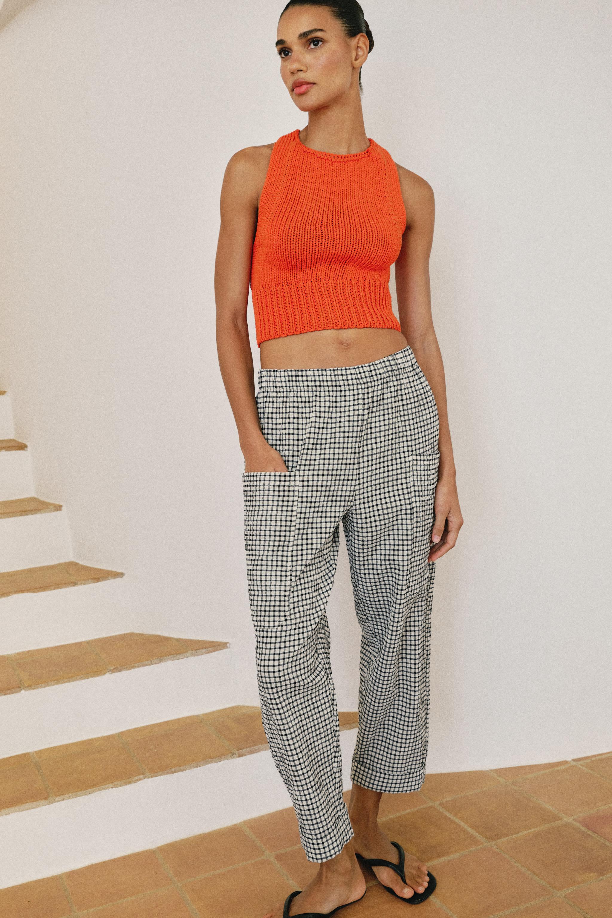 PLAID ELASTIC WAIST PANTS