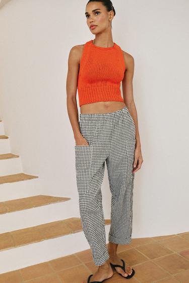 CHECK TROUSERS WITH ELASTIC WAIST - Black / White by Zara - Image 3