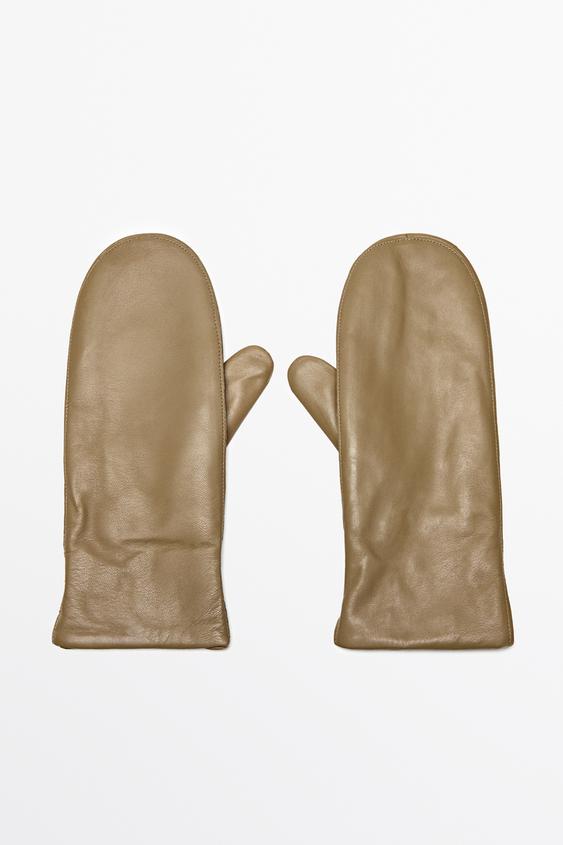 Zara Nappa leather mittens - Mustard - Image 0