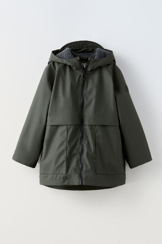 RUBBERISED WATER-REPELLENT PARKA WITH FAUX SHEARLING - Khaki | ZARA ...