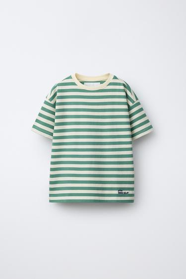 HEAVY WEIGHT STRIPED SLOGAN T-SHIRT - striped by Zara