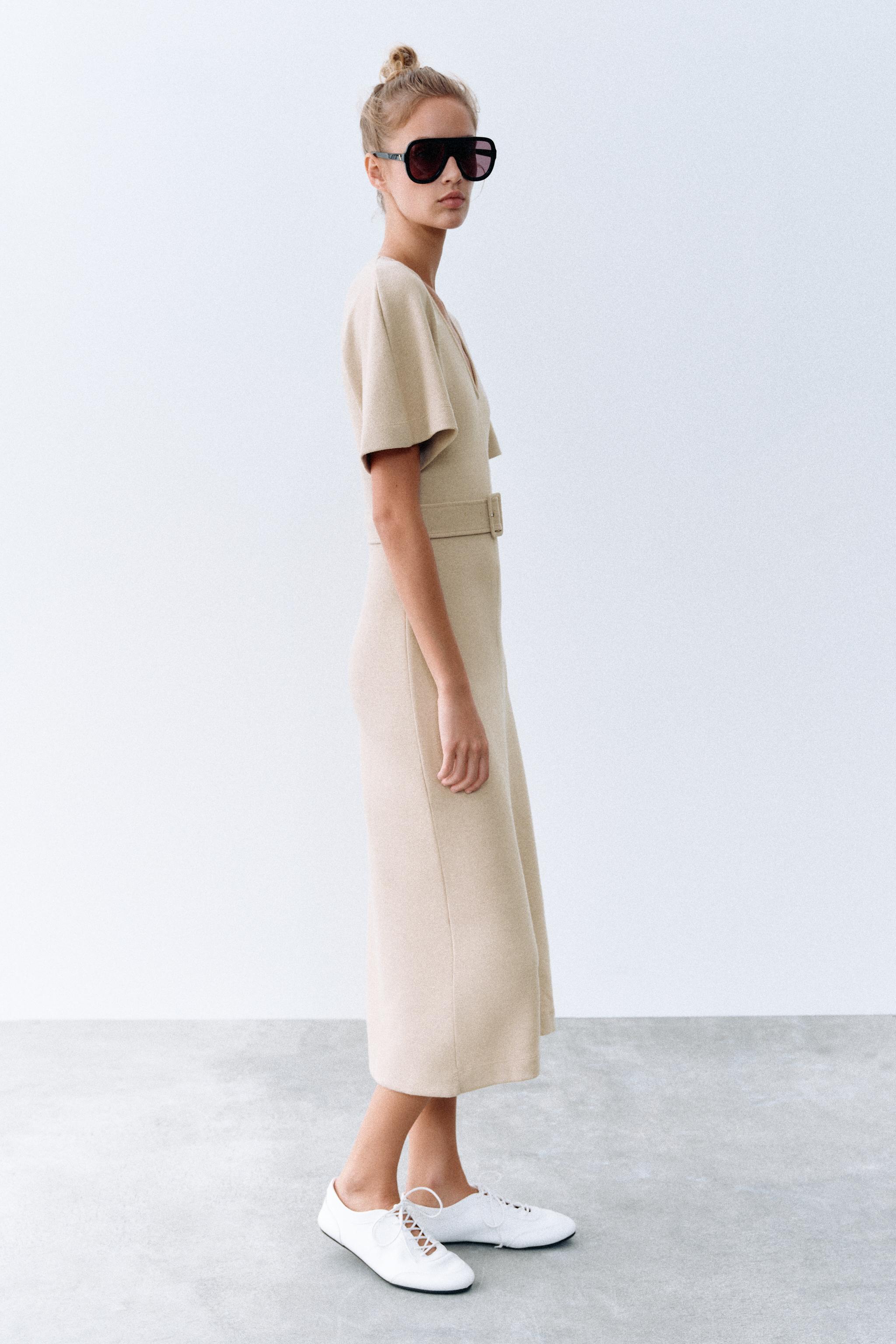 Zara Soft Kemerli Midi Elbise görsel 4
