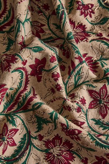 NAPPE EN COTON À MOTIFS FLORAUX ENCADRÉS NOËL - Beige clair de Zara - Image 3
