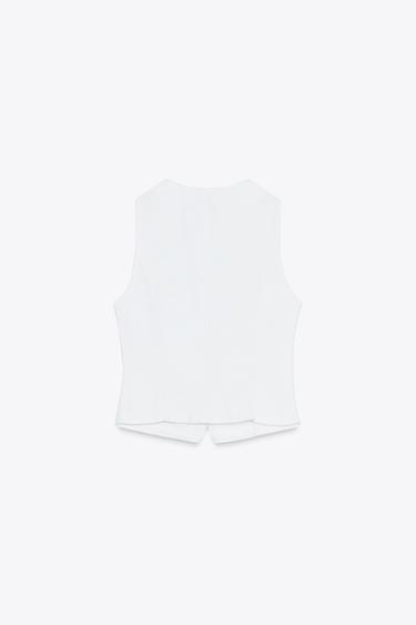 Z1975 DENIM WAISTCOAT WITH GOLD BUTTON - White by Zara - Image 8