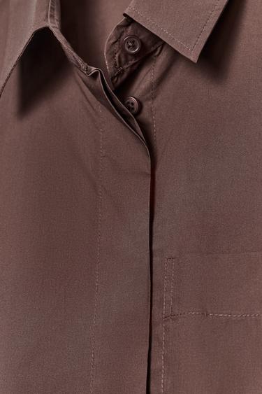 Zara POPLIN POCKET SHIRT - Dark brown