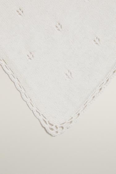 POINTELLE COTTON BABY BLANKET — Ecru 2