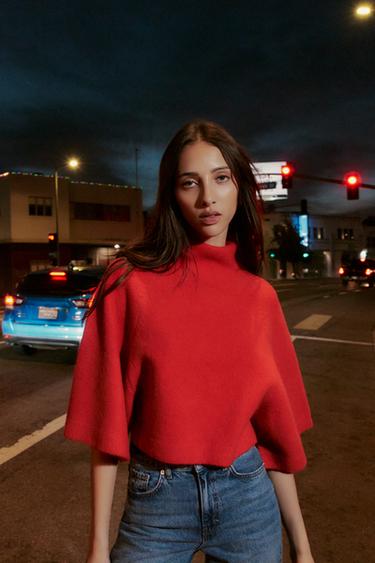 ТРИКОТАЖНЫЙ ДЖЕМПЕР С ШИРОКИМИ РУКАВАМИ — КРАСНЫЙ от Zara