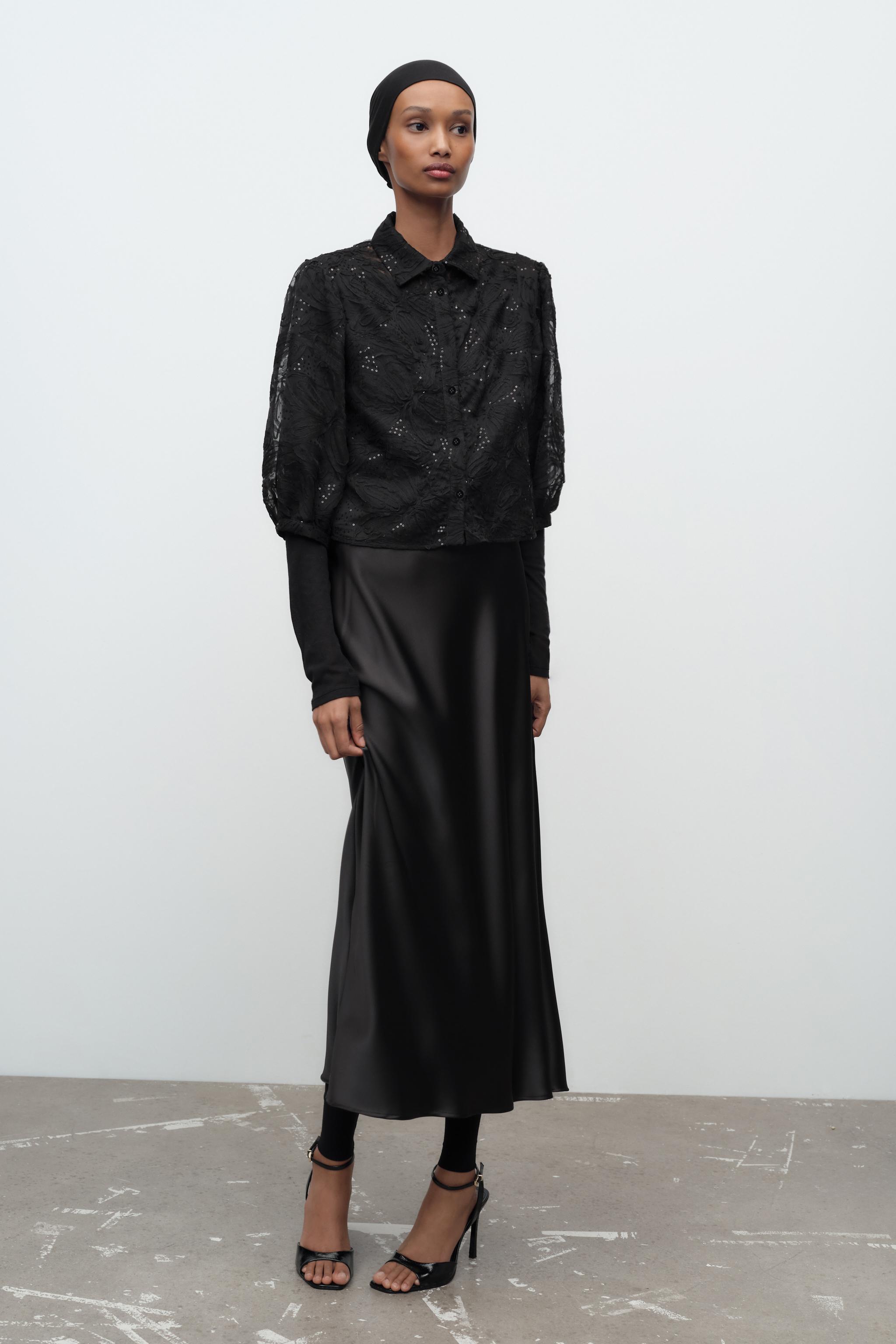 CROP SEQUIN SHIRT - Black | ZARA United States CROP SEQUIN SHIRT - Black | ZARA United States