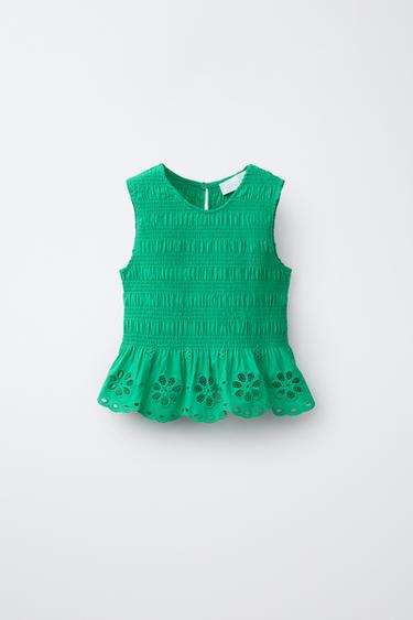 Zara SCHIFFLY ELASTICIZED TOP - Green