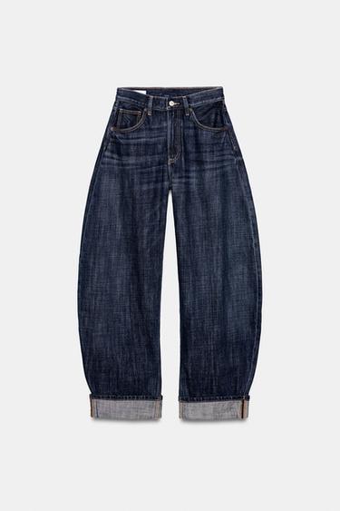 TRF BARREL FOLDED MID-RISE JEANS - Dark indigo by Zara - Image 7