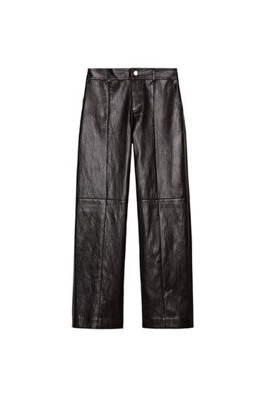 FAUX LEATHER STRAIGHT TROUSERS - Brown by Zara