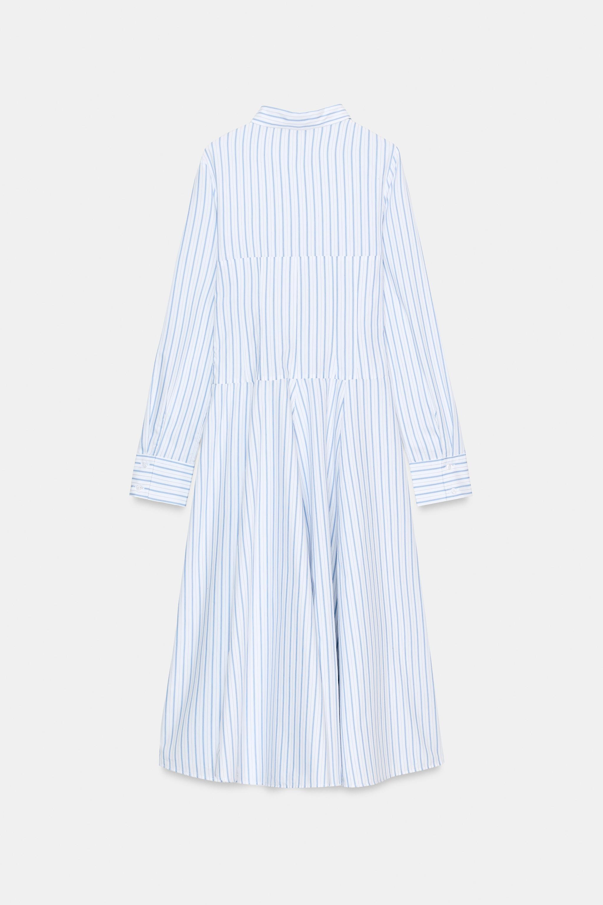 STRIPED MIDI SHIRT DRESS - White / Turquoise | ZARA United States STRIPED MIDI SHIRT DRESS - White / Turquoise | ZARA United States