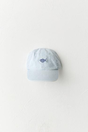 Zara 刺繡魚圖案牛仔帽 - 藍色