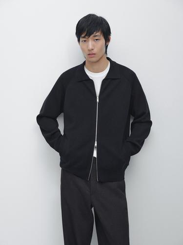 Zara Cotton blend zip-up knit cardigan - Navy blue