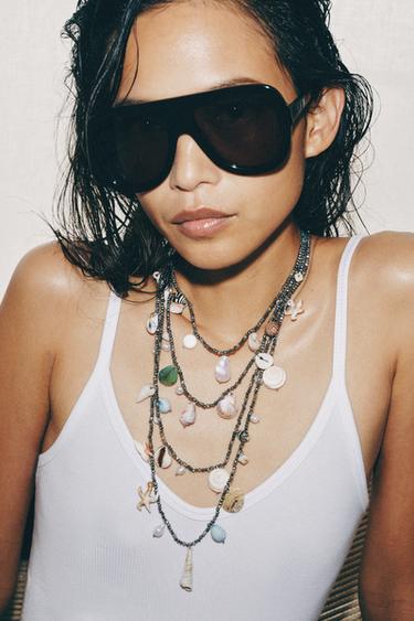 LOT DE 4 COLLIERS À VERROTERIES ET COQUILLAGES - Argent de Zara