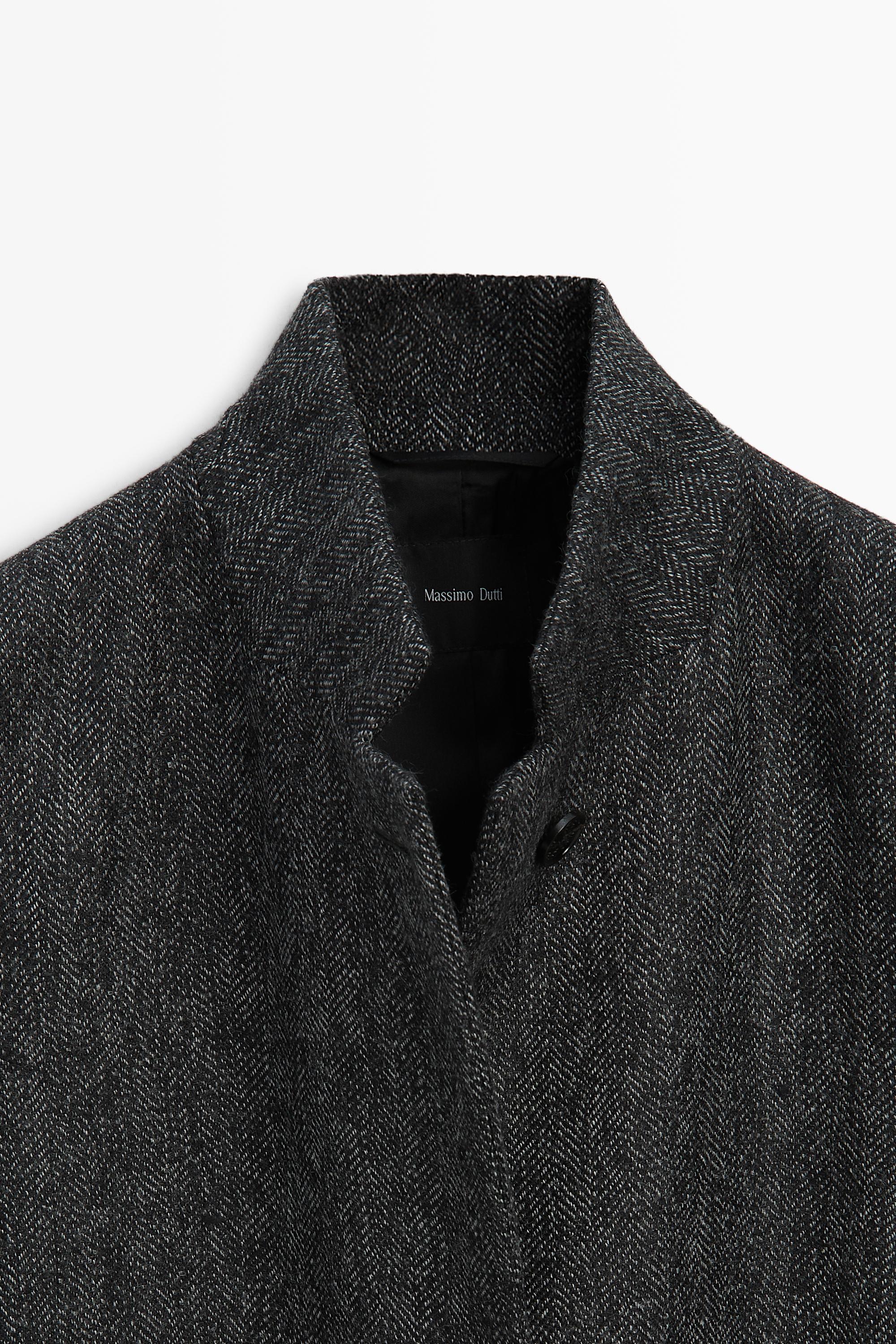 Manteau long en mélange de laine motif chevrons
