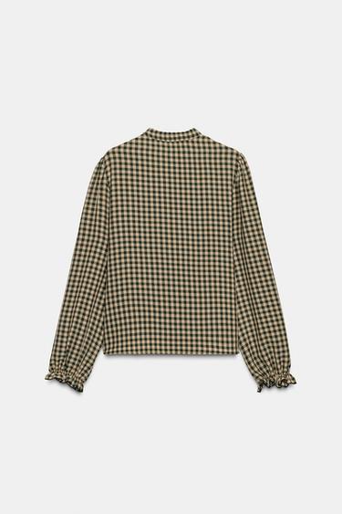 BLOUSE À VOLANTS ET CARREAUX VICHY - Vert / Écru de Zara - Image 6