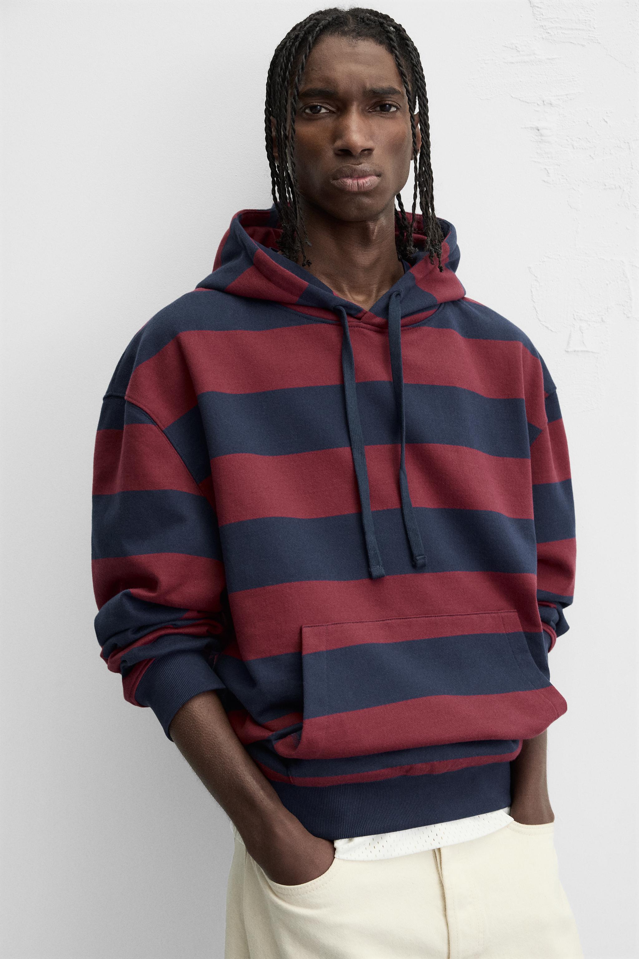 STRIPED HOODED SWEATSHIRT - Red | ZARA United States