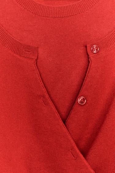 DOUBLE LAYER KNIT CARDIGAN JUMPER - Red by Zara - Image 6