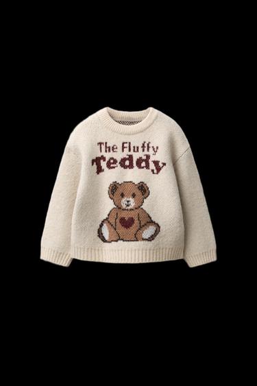 Zara BEAR KNIT SWEATER - Ecru