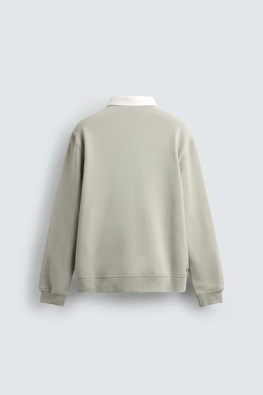Zara CONTRAST COLLAR POLO SWEATSHIRT - Sage Green