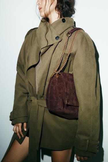 SPLIT SUEDE LEATHER SHOULDER BAG - Chocolate by Zara - Image 1