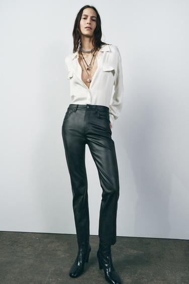 ZW COLLECTION HIGH-WAIST CROPPED BOOTCUT FAUX LEATHER TROUSERS - Black by Zara - Image 1