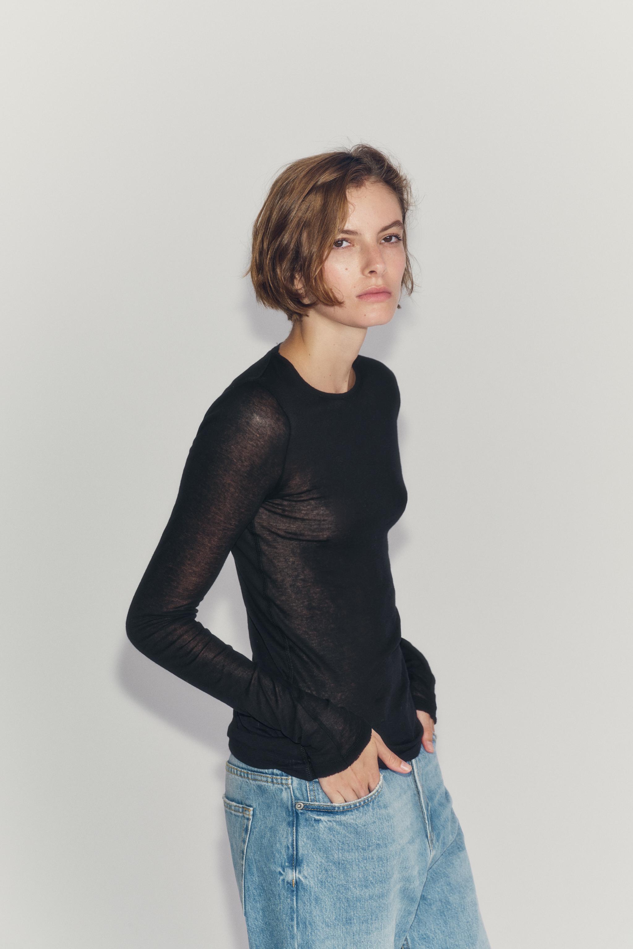 Женские футболки Zara SUPIMA® LONG SLEEVE T-SHIRT