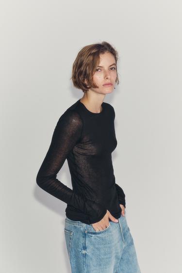 Zara SUPIMA® LONG SLEEVE T-SHIRT - Black