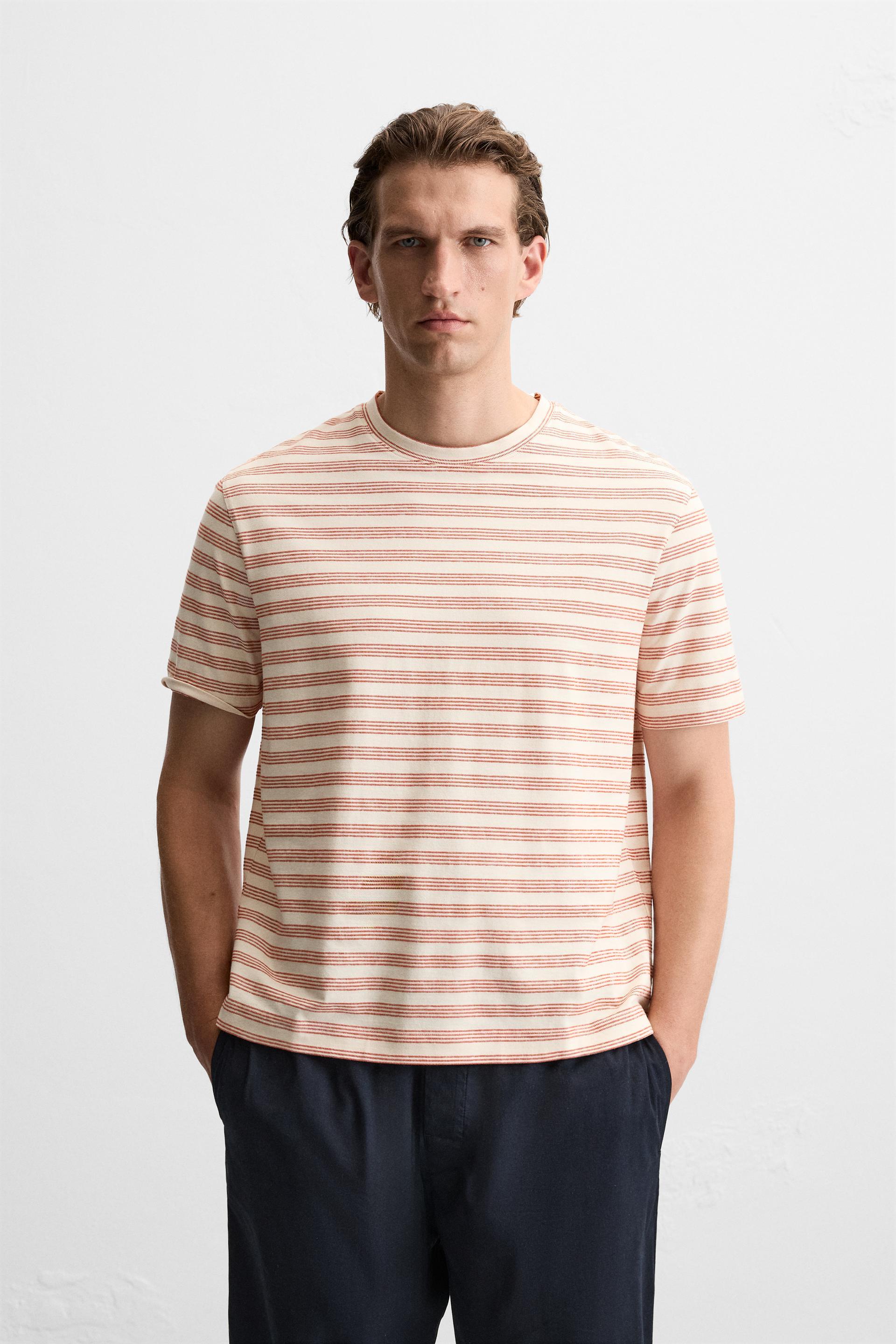 STRIPED JACQUARD T-SHIRT - Ecru / Red | ZARA United States