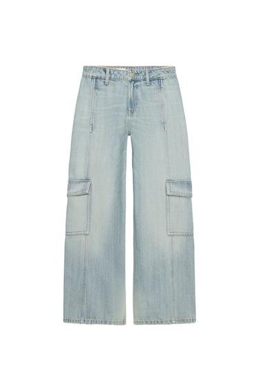 Zara TRF 中腰工裝牛仔褲 - 淡藍色